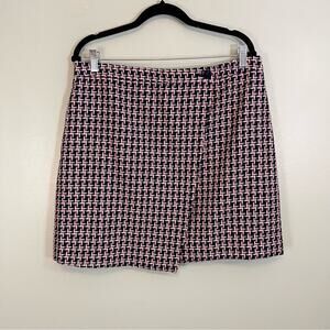 Loft Houndstooth Lined Midi Length Wrap A-Line Preppy Skirt Multicolor Size 14